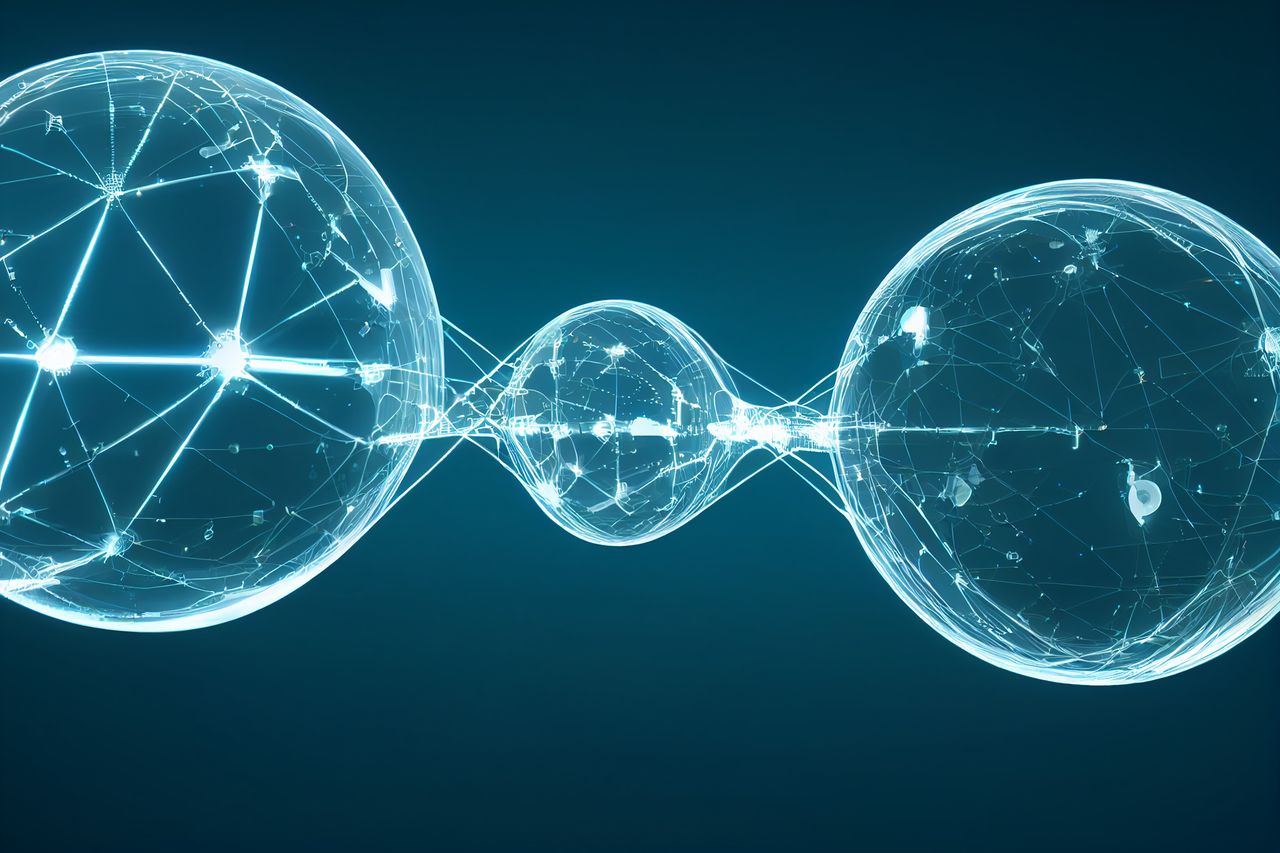 Home Modern digital spheres interconnected by glowing lines, showcasing a futuristic network concept.